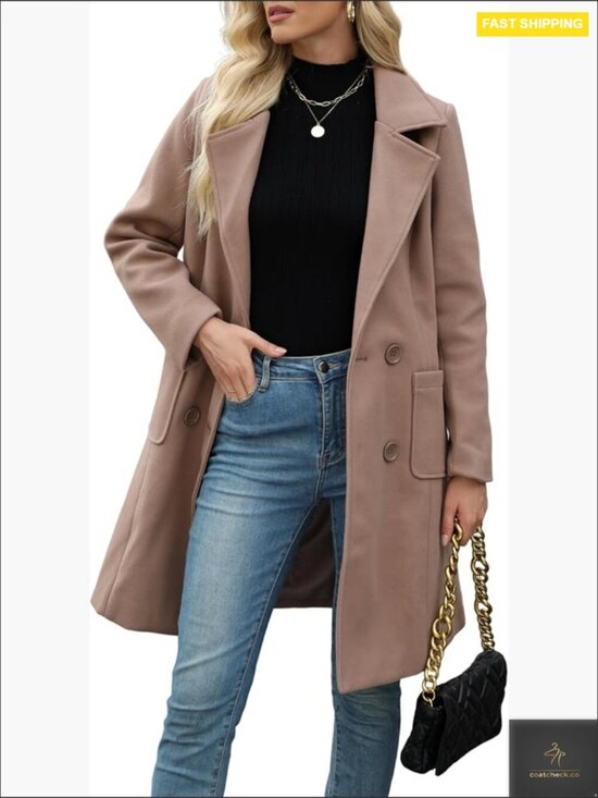 Jackets & Blazers - Women Wool Blend Pea Coat Double-Breasted Notch Lapel Long Sleeve Winter Jacket